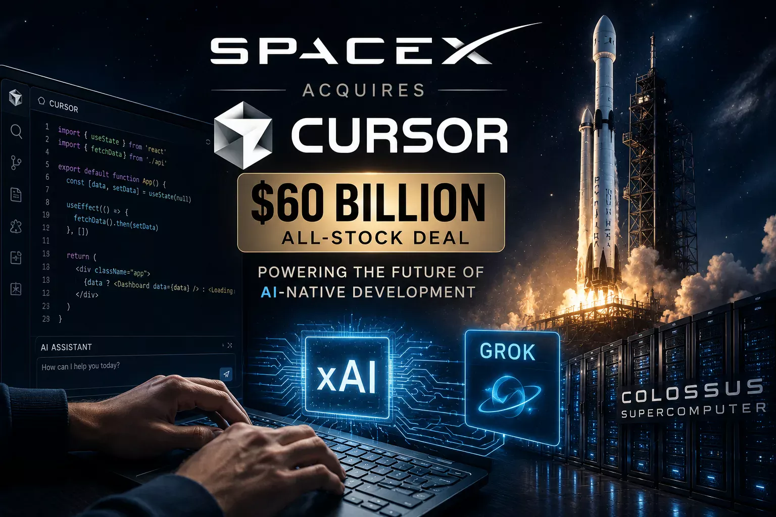 SpaceX and Cursor AI branding on a professional workstation screen