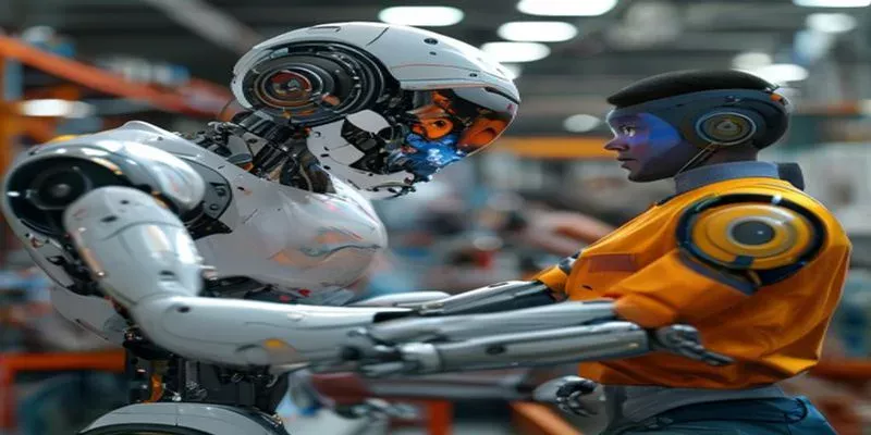 dual arm robot operating safely near human worker — Fenceless Future: Mantis Robotics' MR-X Redefines Industrial and Retail A