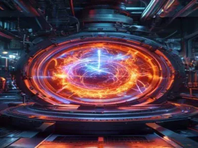 glowing plasma inside a futuristic fusion reactor chamber, industrial setting — Igniting the Future: General Fusion Breaks Te