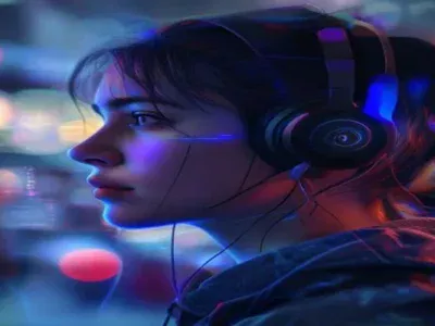 person wearing earbuds, blurred background, subtle hacker interface overlay — The Silent Invader: How a Bluetooth Flaw Expose