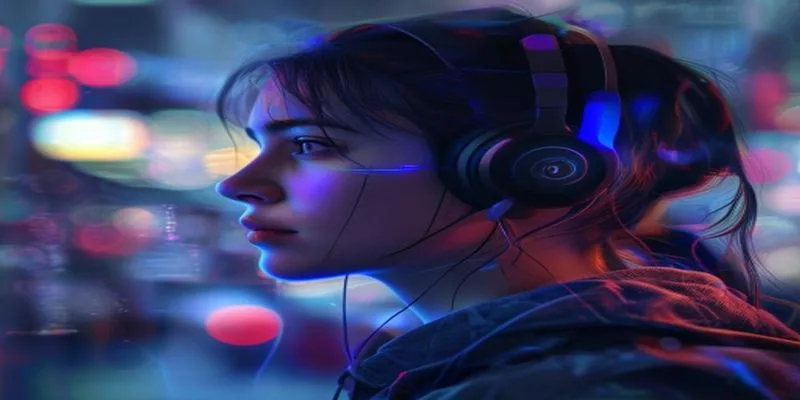 person wearing earbuds, blurred background, subtle hacker interface overlay — The Silent Invader: How a Bluetooth Flaw Expose