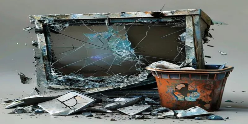 shattered computer screen, broken recycle bin icon — Windows 11 Update Nightmare: KB5095051 Triggers Widespread Chaos – Recyc